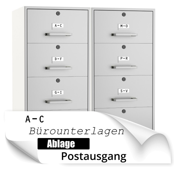 Beschriftung für Aktenschränke / Schubladen Beschriftungsaufkleber für Aktenschränke / Schubladen - Kategorie Shop